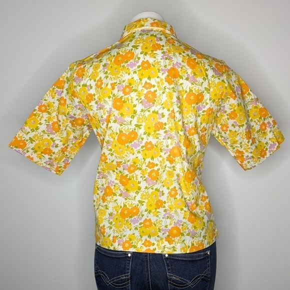 NWT Vintage Miss Holly deadstock yellow orange floral button up short sleeve 34 - Picture 4 of 7